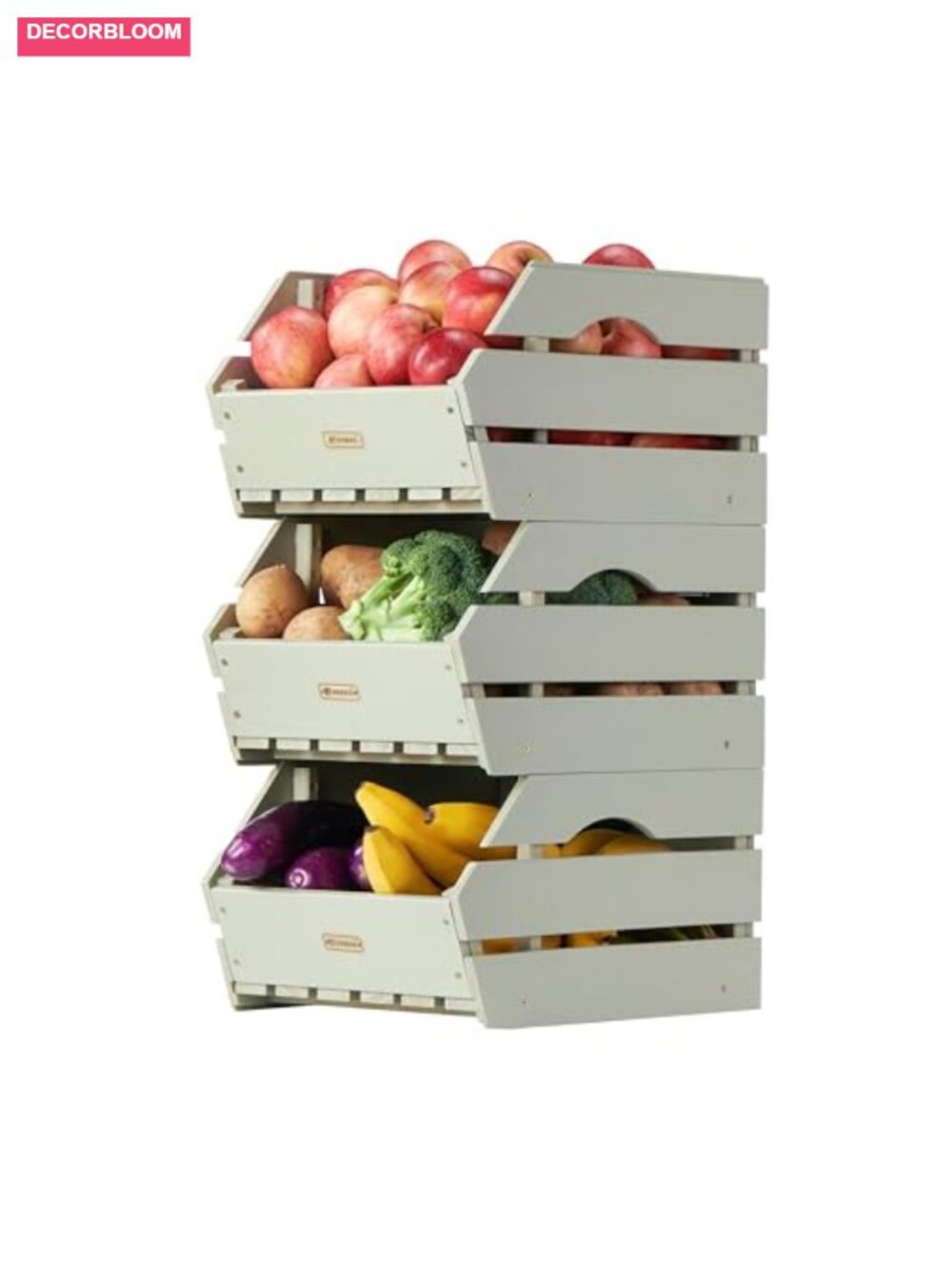 Wooden Onion Potato Storage Bins, Stackable Produce Crates Set of 3